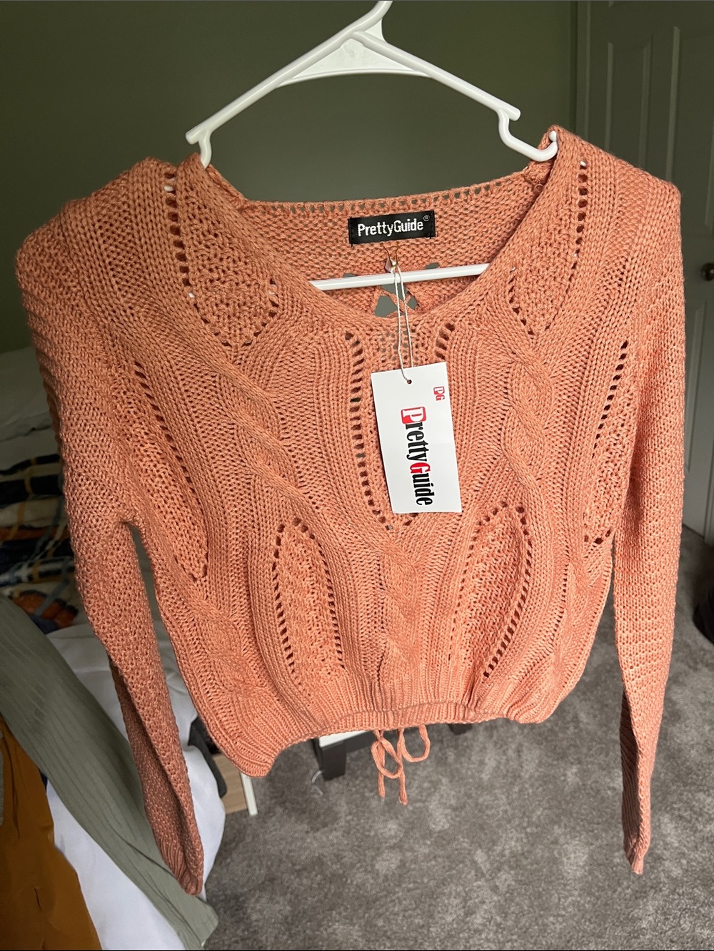 PrettyGuide Women's Peach Cable Knit Scoop-Neck Sweater